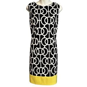 Alyx Dress Womens Black White Yellow Sleeveless Stretch Sheath Above Knee sz 14